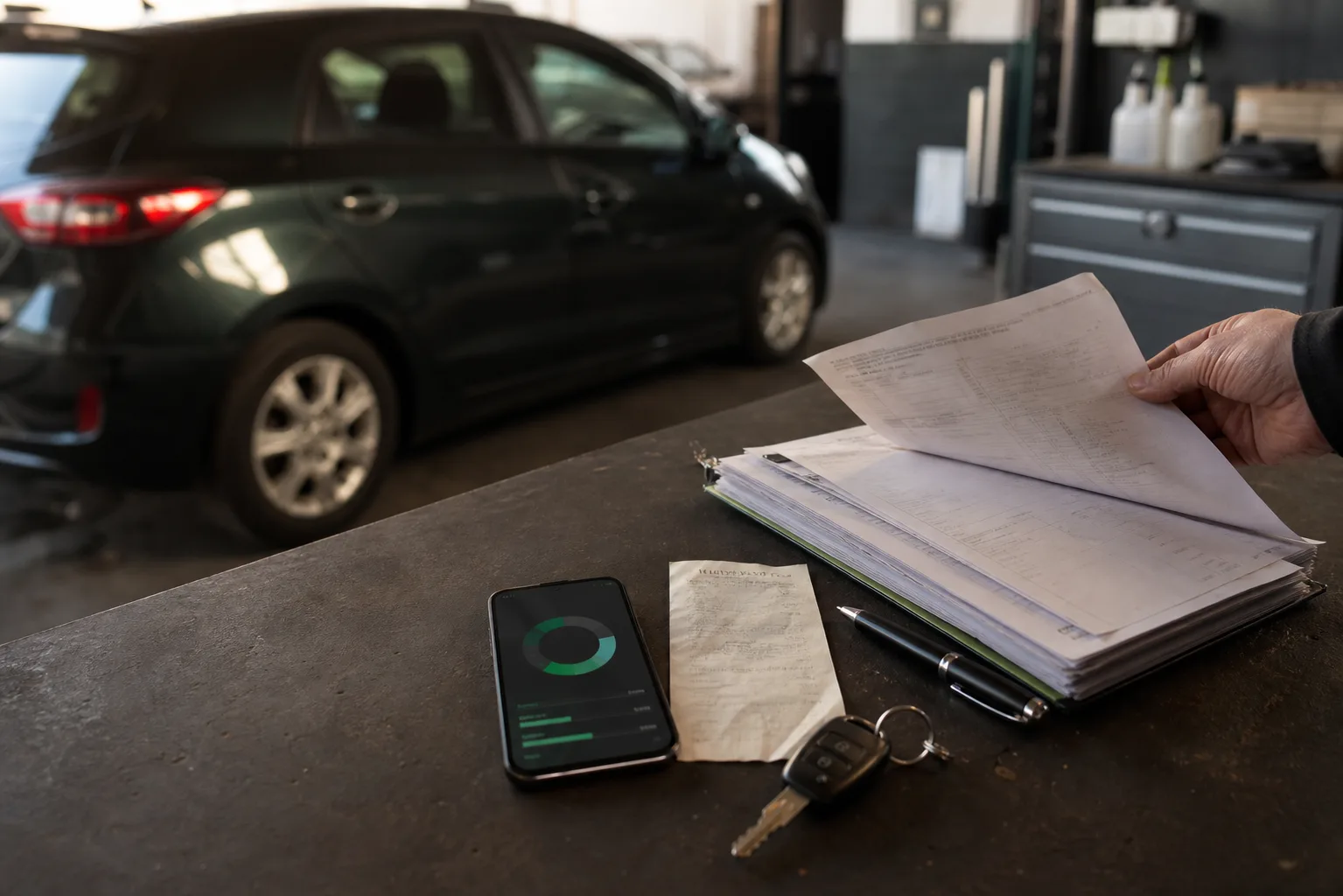 Vehicle paperwork, keys and cost tracking in a UK garage